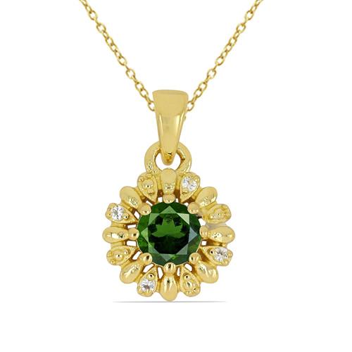 STERLING SILVER GOLD PLATED NATURAL CHROME DIOPSIDE GEMSTONE PENDANT
